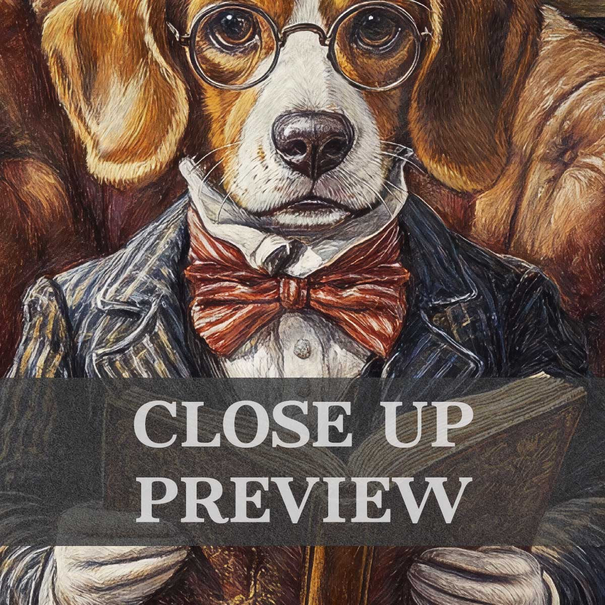 Beagle Dog Reading Book Print Close Up by Vintage Panda Designs
