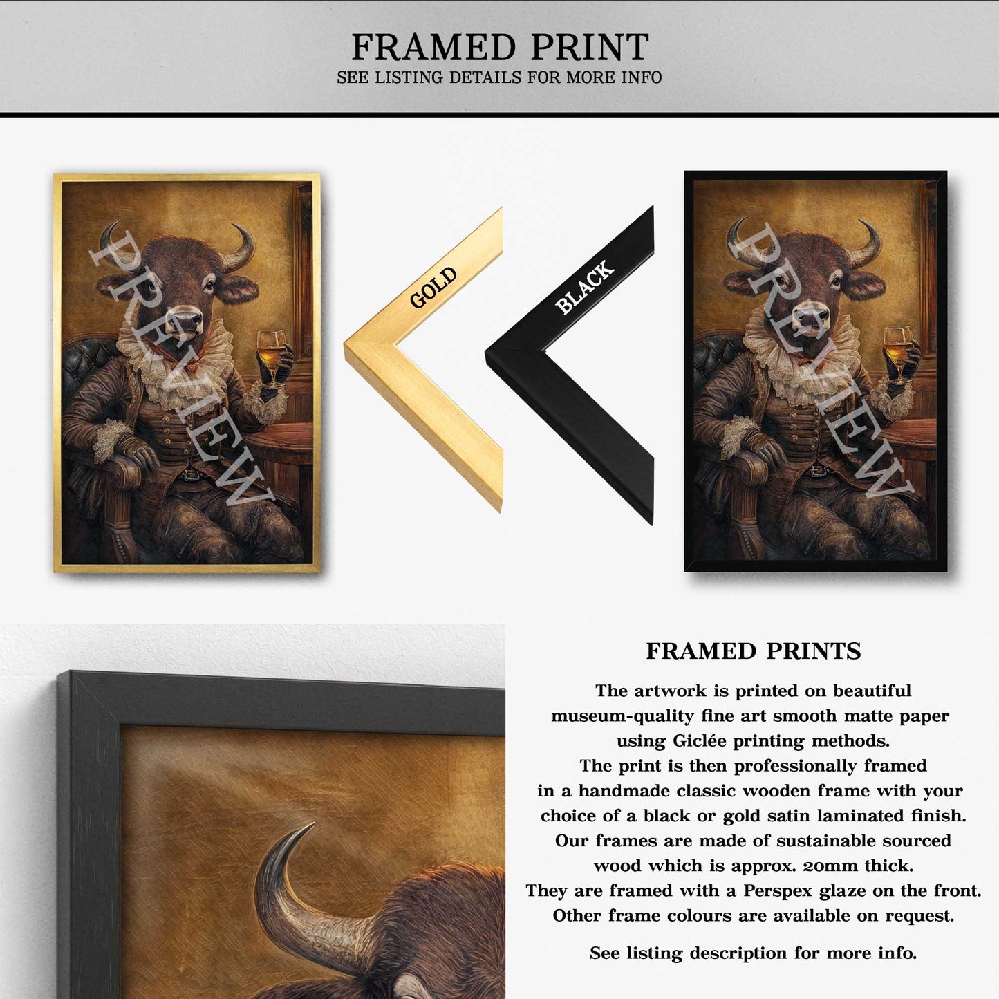 Bison Lady Drinking Bourbon Framed Print - Vintage Panda Designs