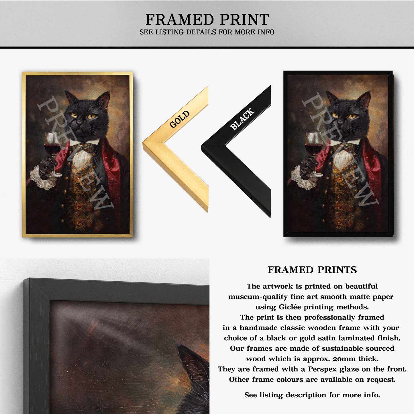 Black Cat Drinking Red Wine Framed Print - Vintage Panda Designs