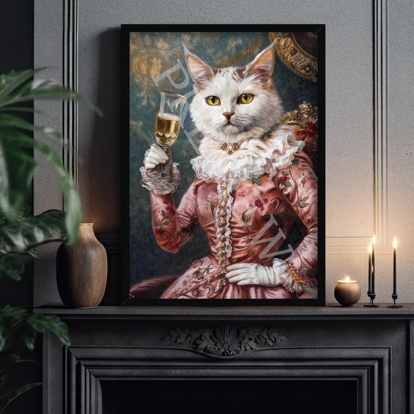 Cat_Champagne_Black_Frame_-_Vintage_Panda_Designs