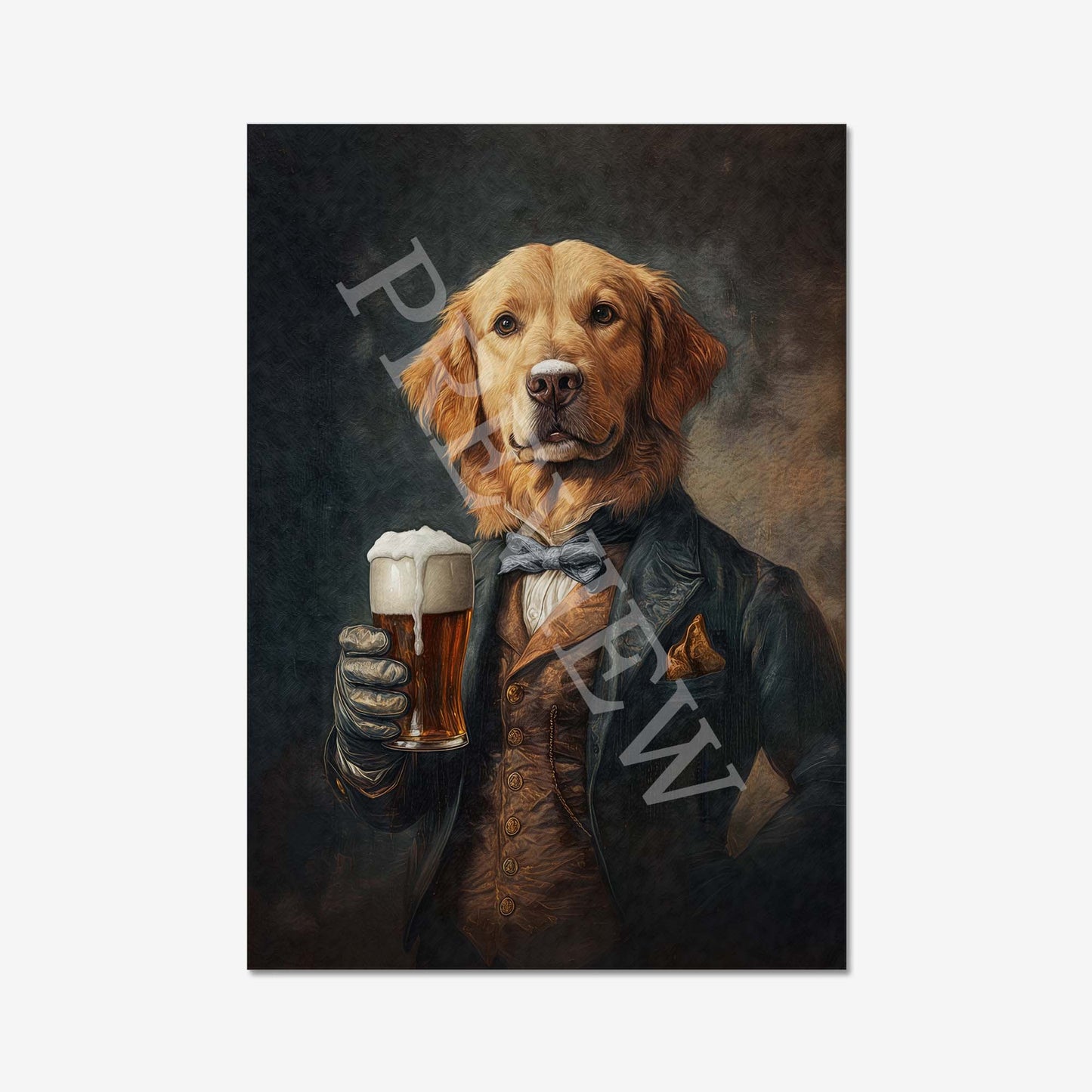 Golden Retriever Dog with Beer Print - Vintage Panda Designs