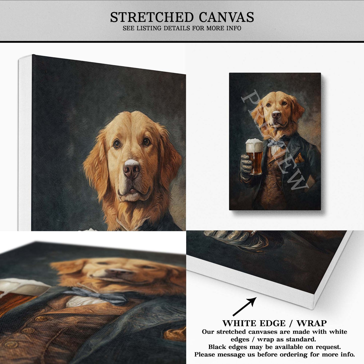 Golden Retriever Dog with Beer Stretched Canvas - Vintage Panda Designs