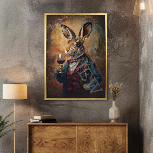 Hare_with_Wine_Portrait_Gold_Frame_-_Vintage_Panda_Designs