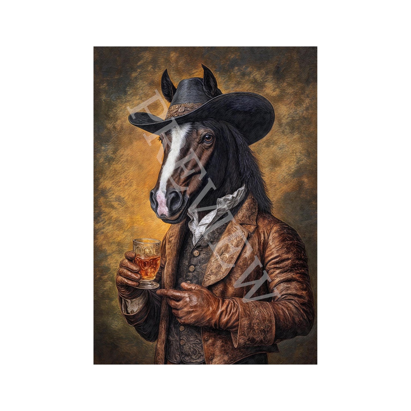Horse Drinking Bourbon Print - Vintage Panda Designs