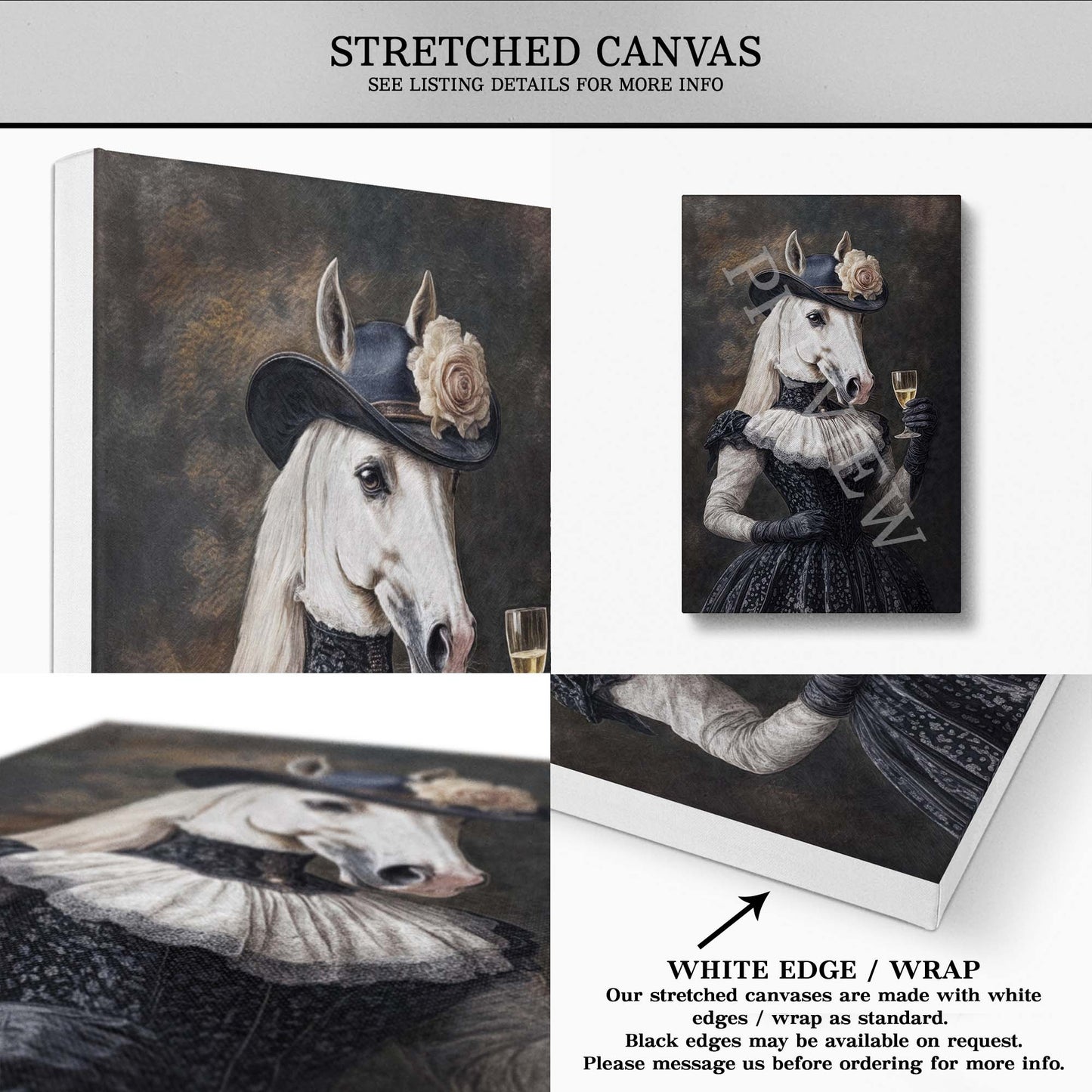 Horse Drinking Champagne Stretched Canvas - Vintage Panda Designs