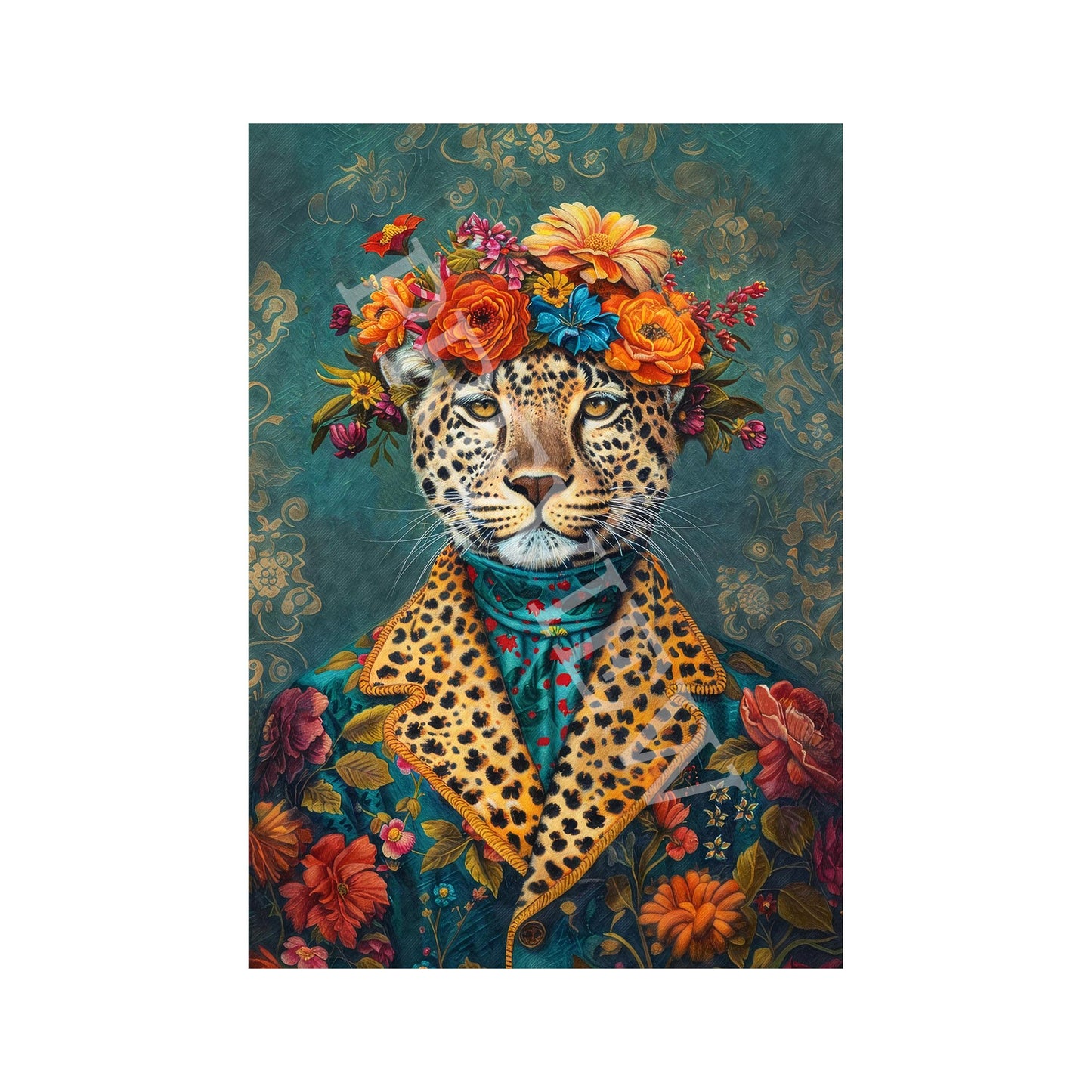 Leopard Floral Maximalist Wall Art Print by Vintage Panda Designs