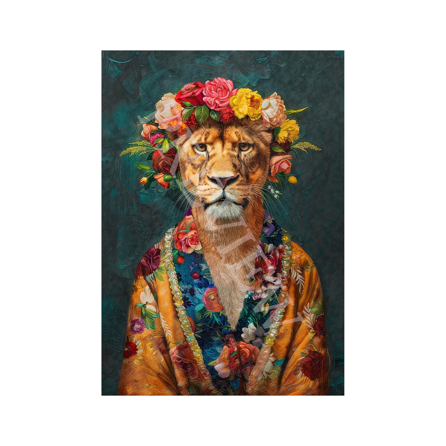 Lioness Floral Maximalist Wall Art Print by Vintage Panda Designs