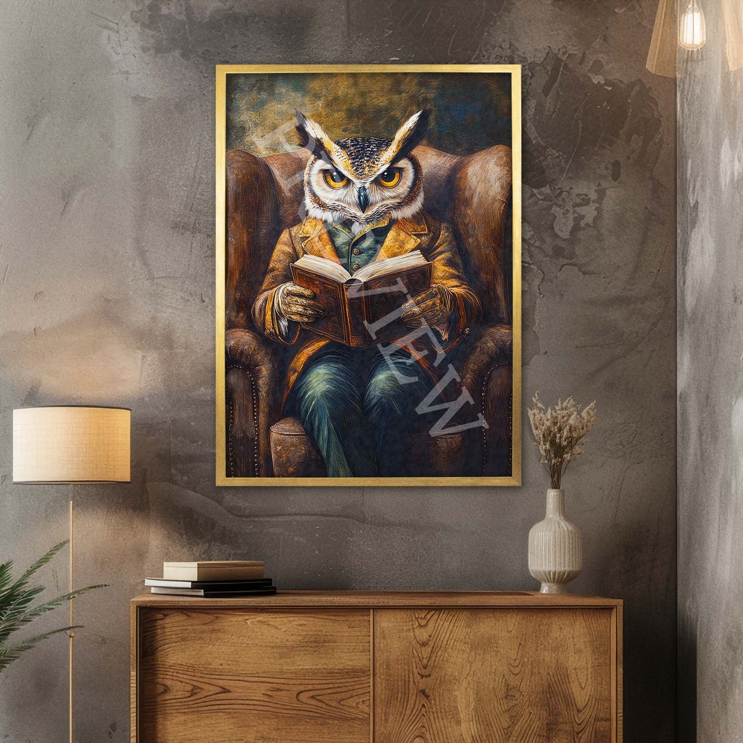 Owl_Reading_Book_Gold_Frame_-_Vintage_Panda_Designs