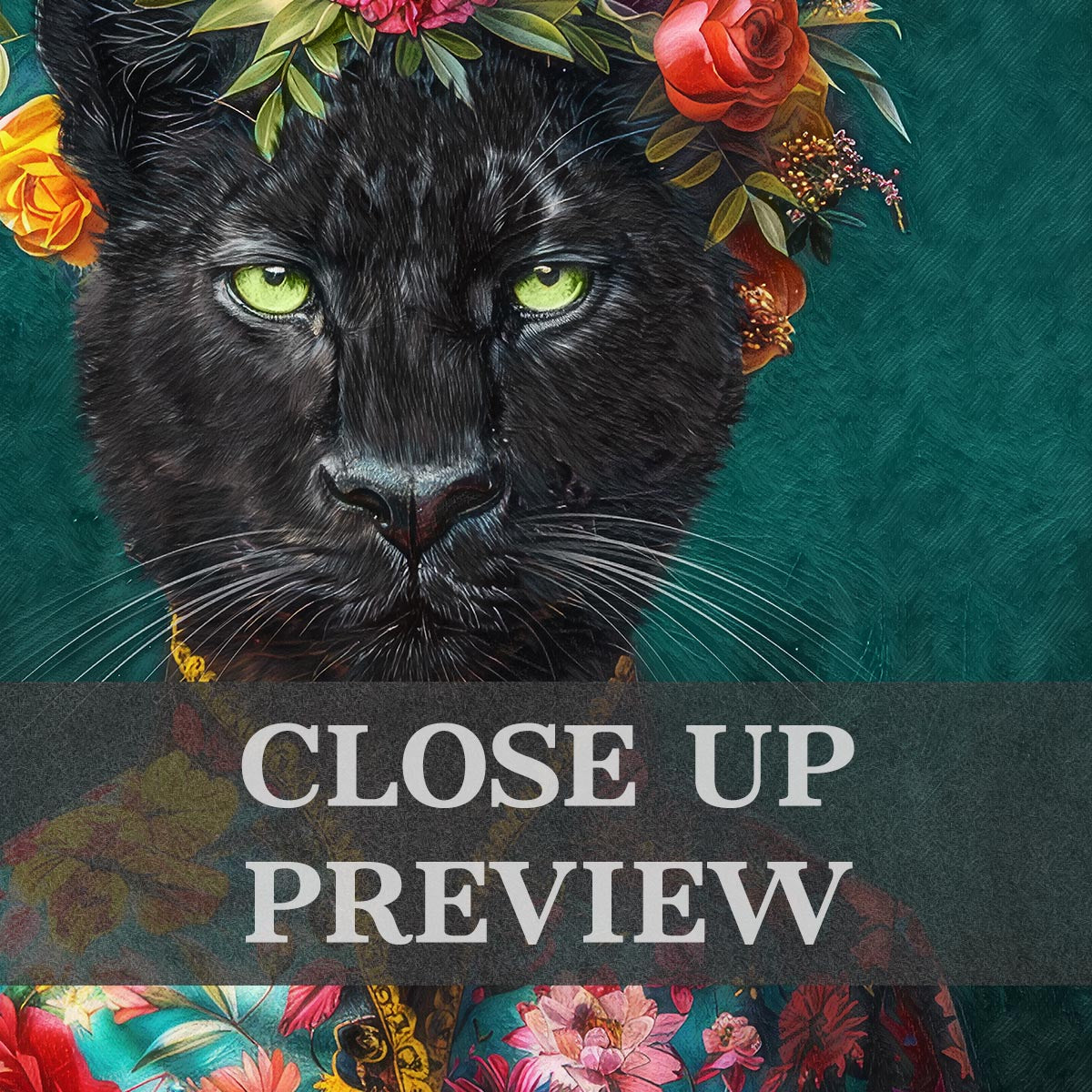 Panther Floral Maximalist Wall Art Print Close Up by Vintage Panda Designs