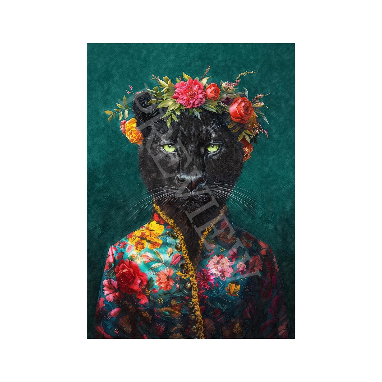 Panther Floral Maximalist Wall Art Print by Vintage Panda Designs