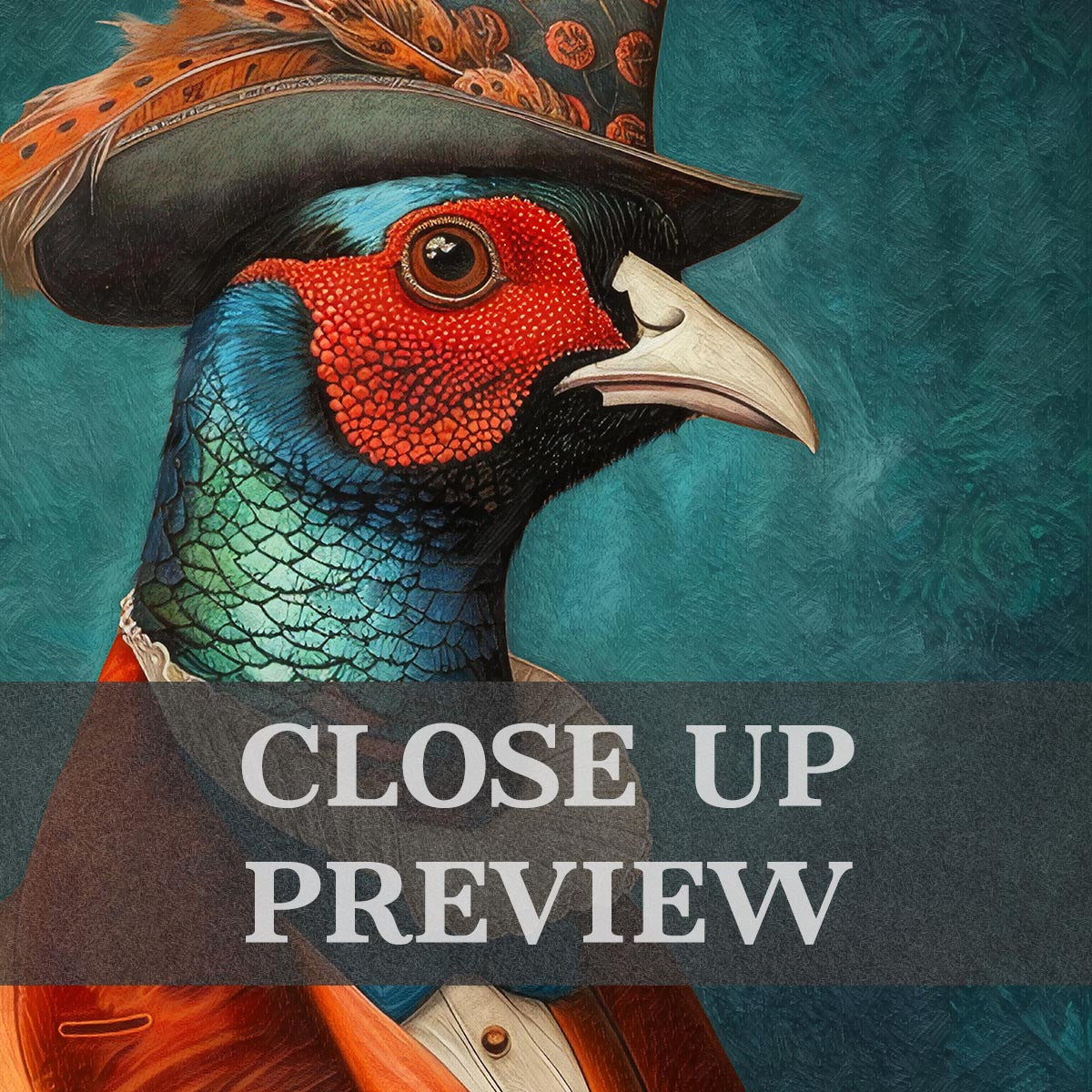 Pheasant Gentleman Portrait Wall Art Print Close Up by Vintage Panda Designs