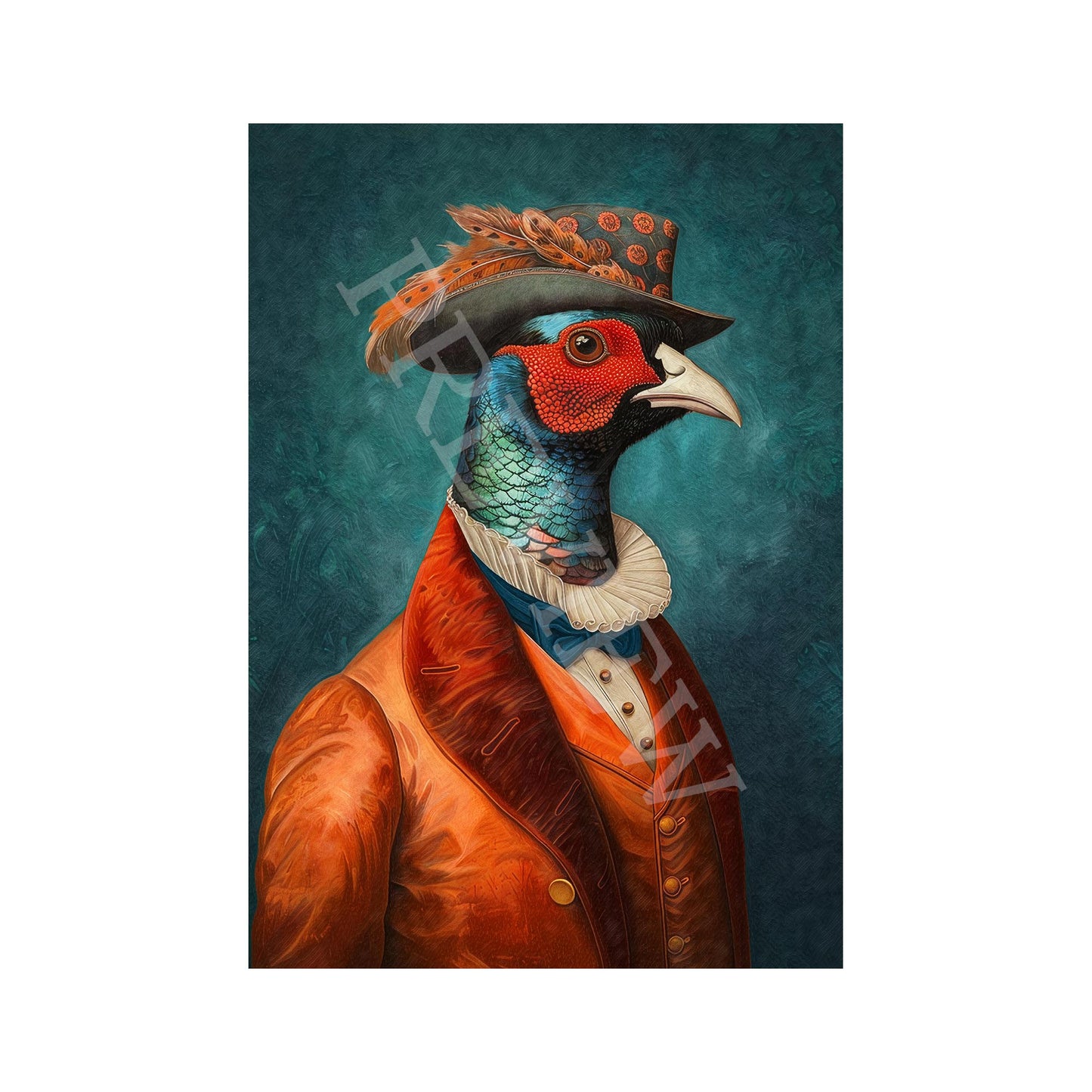 Pheasant Gentleman Portrait Wall Art Print by Vintage Panda Designs