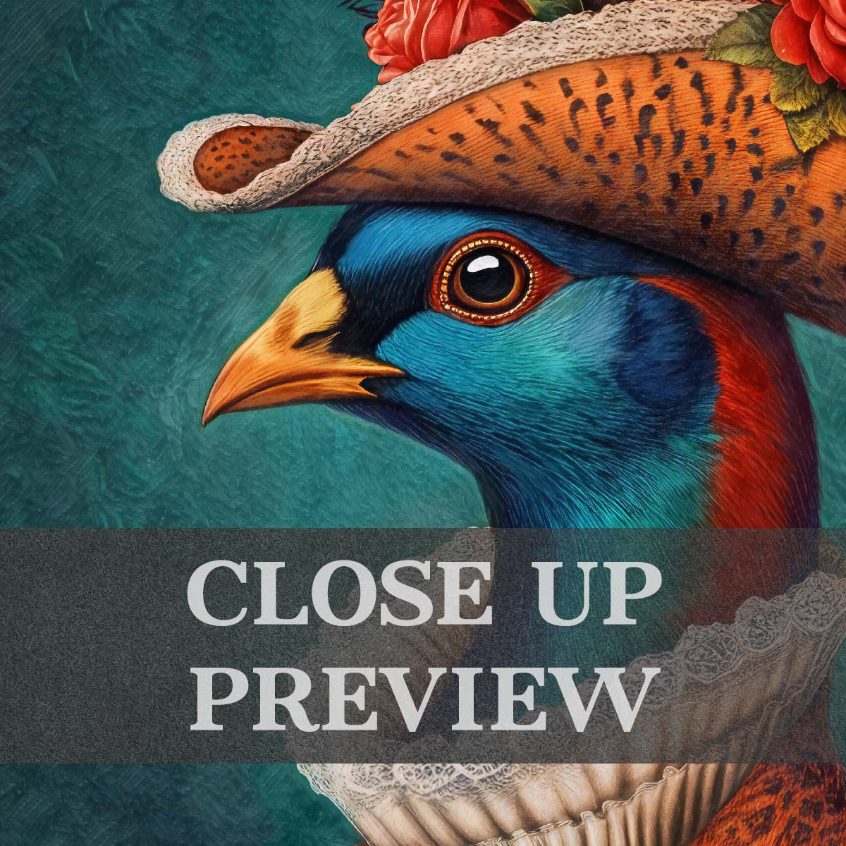 Pheasant Lady Portrait Wall Art Print Close Up by Vintage Panda Designs