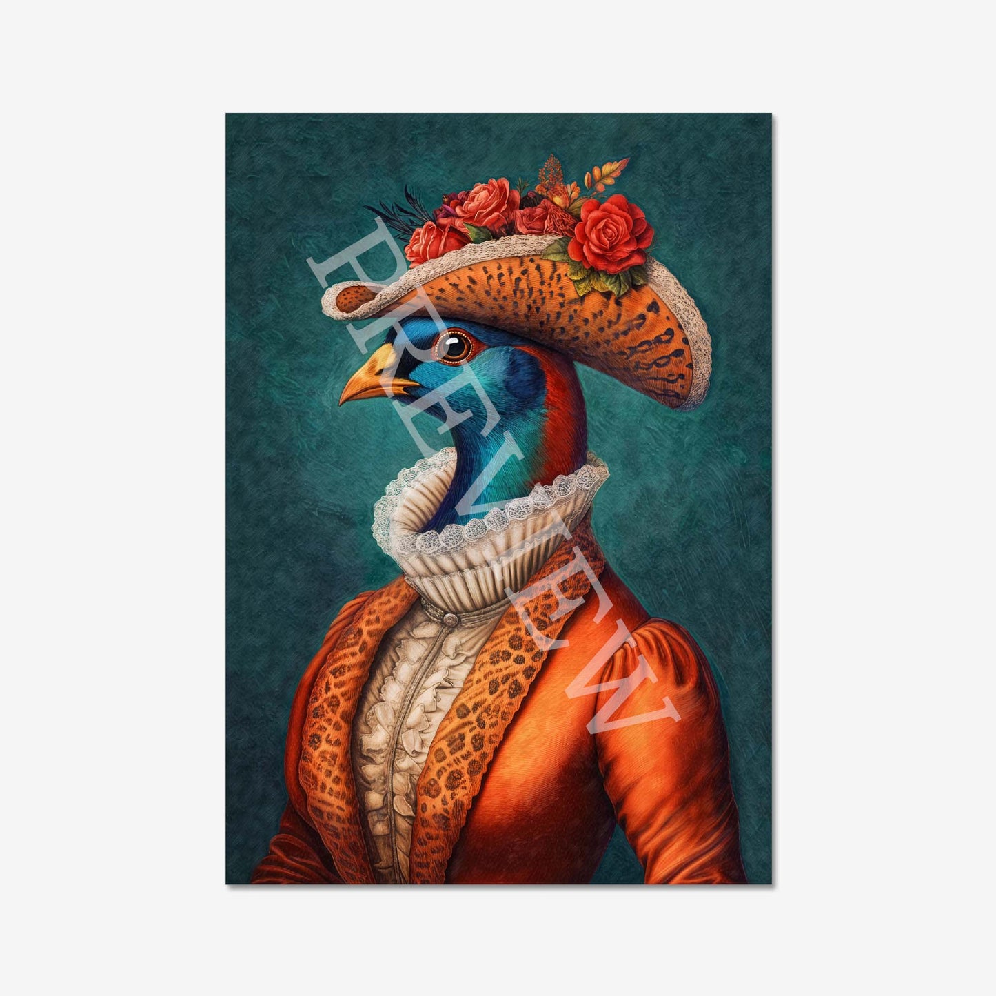 Pheasant Lady Portrait Wall Art Print by Vintage Panda Designs