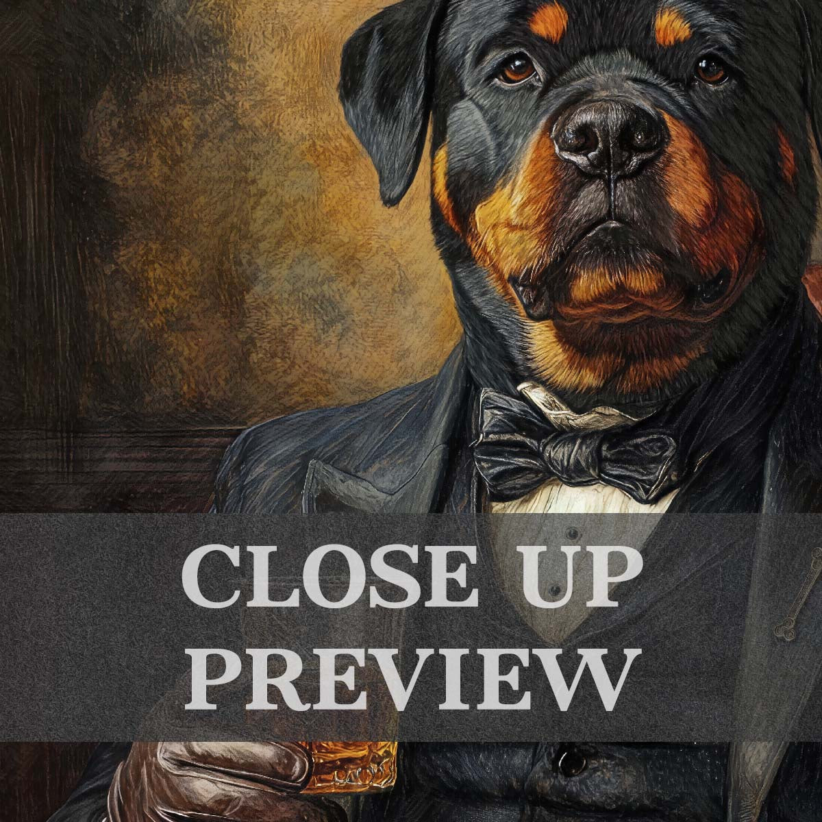 Rottweiler Dog Drinking Whisky Smoking Pipe Wall Art Print Close Up Vintage Panda Designs