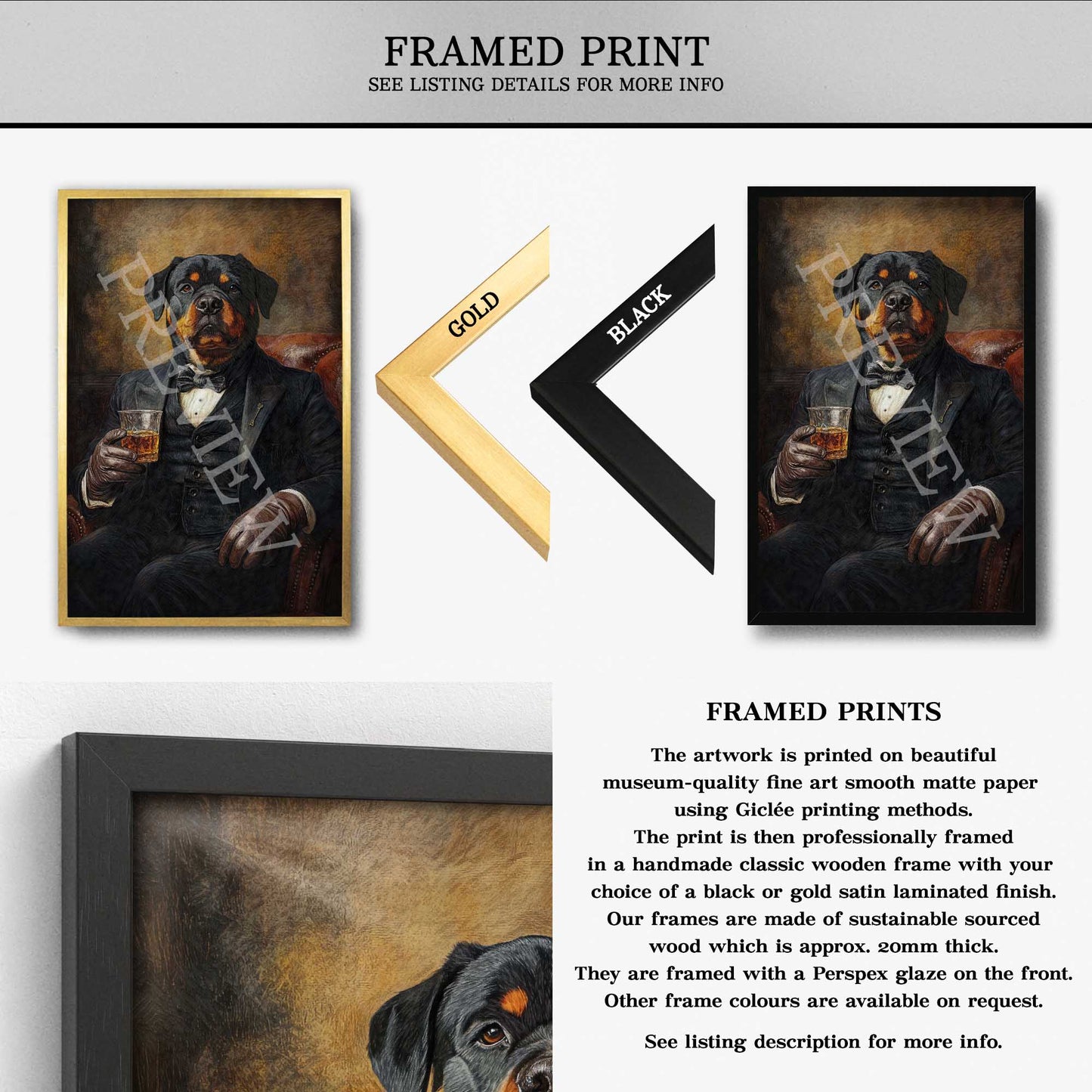 Rottweiler Dog Drinking Whisky Smoking Pipe Wall Art Print Framed Print Vintage Panda Designs