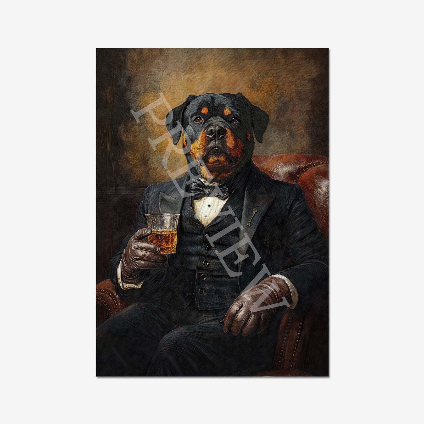 Rottweiler Dog Drinking Whisky Smoking Pipe Wall Art Print Vintage Panda Designs