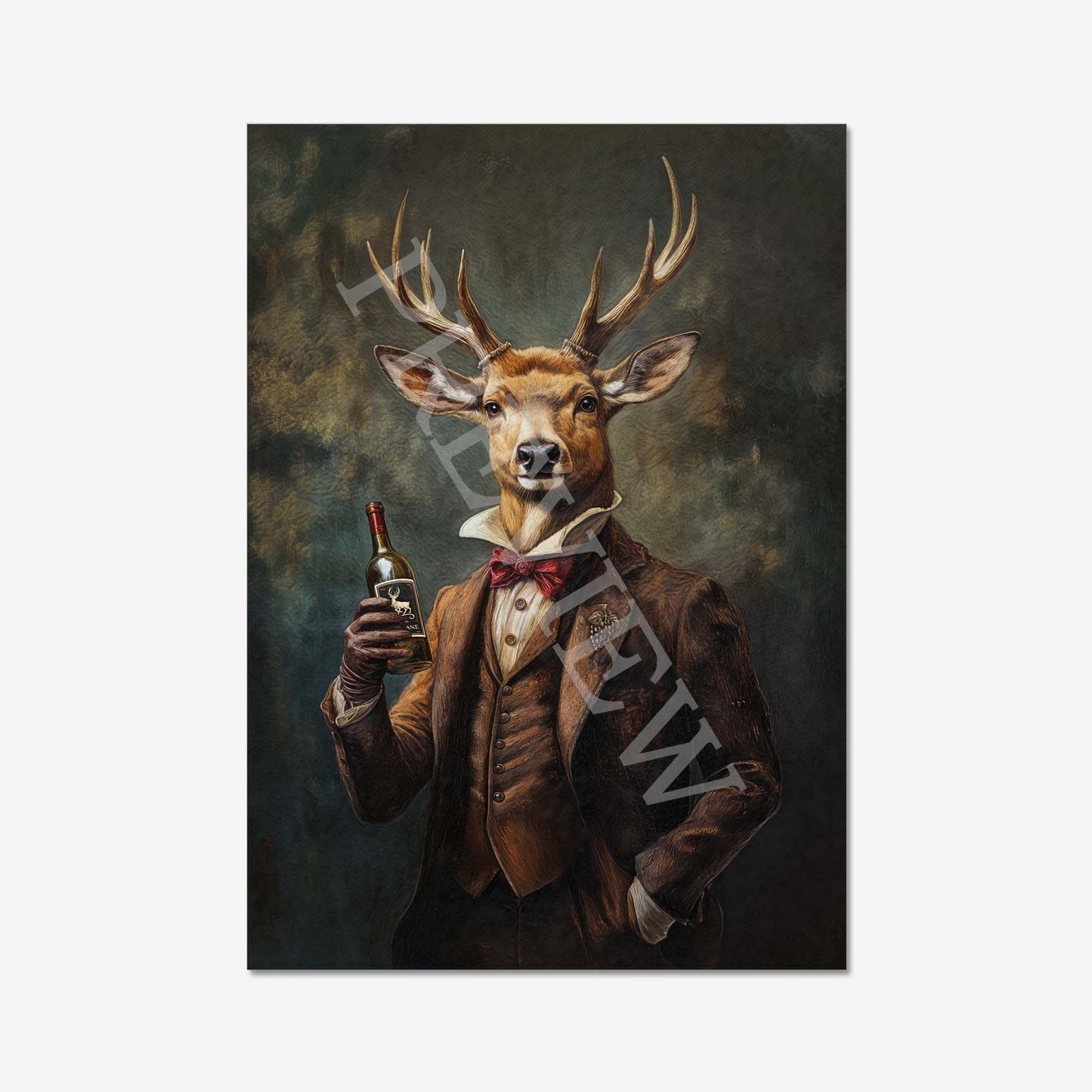 Stag Drinking Wine Print - Vintage Panda Designs