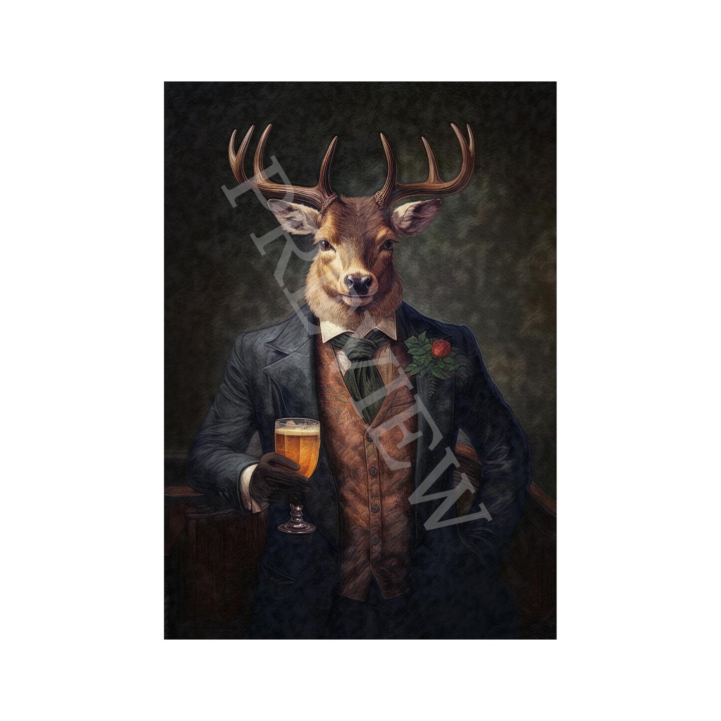 Stag_Gentleman_with_Beer_Print_Only_-_Vintage_Panda_Designs