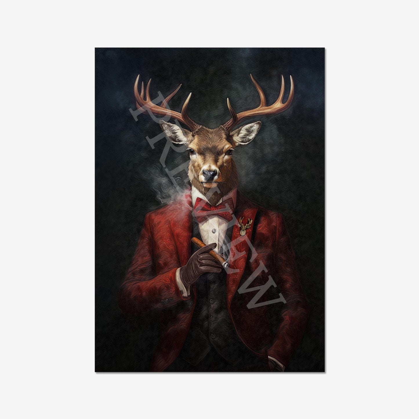 Stag with Cigar Wall Art - Vintage Panda Designs
