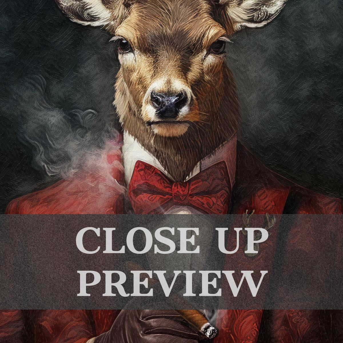 Stag with Cigar Wall Art Print Close Up - Vintage Panda Designs