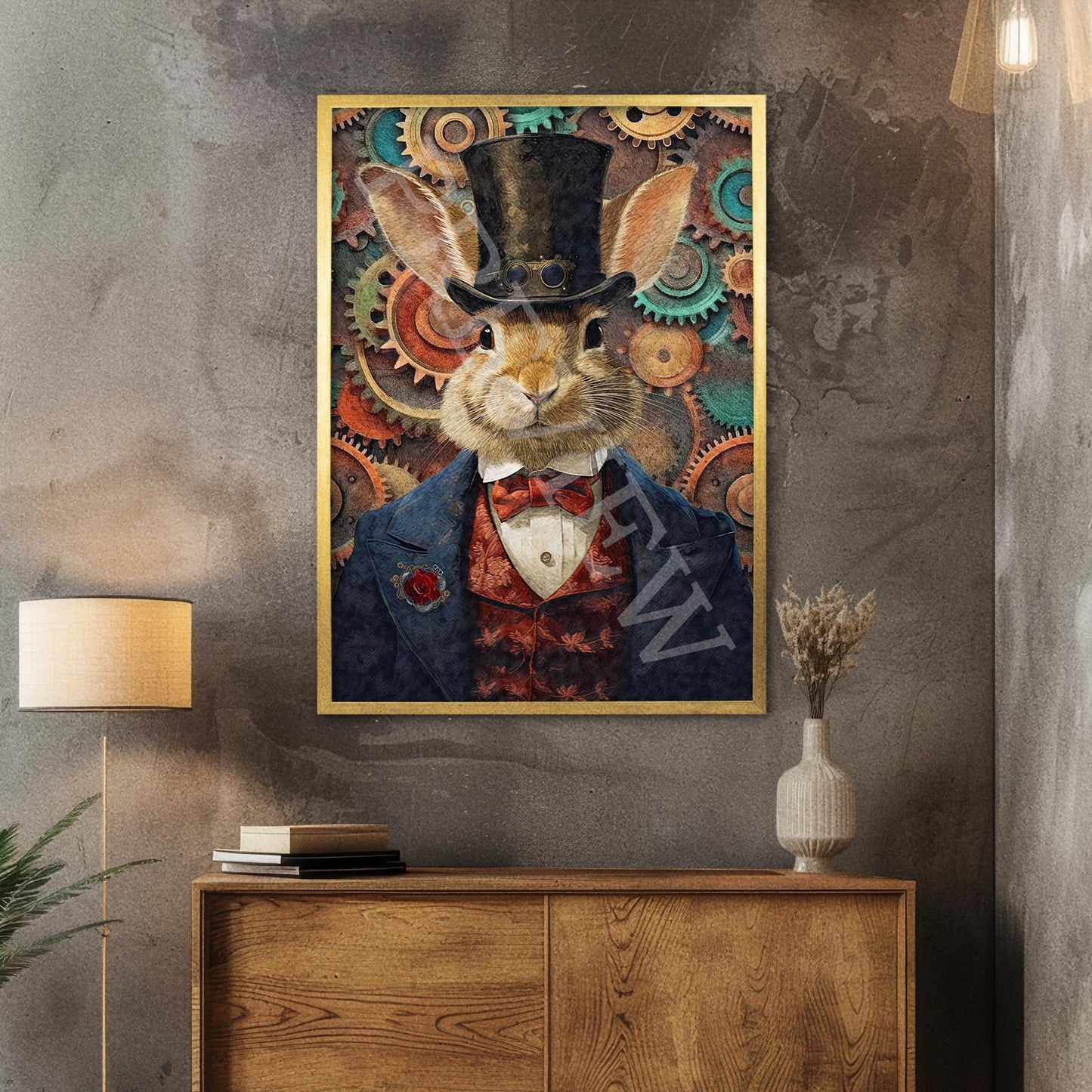 Steampunk_Rabbit_Gold_Frame_-_Vintage_Panda_Designs