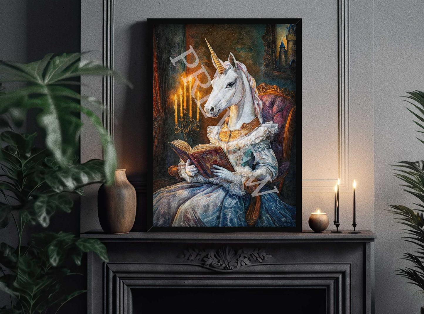 Unicorn_Reading_Black_Frame_-_Vintage_Panda_Designs