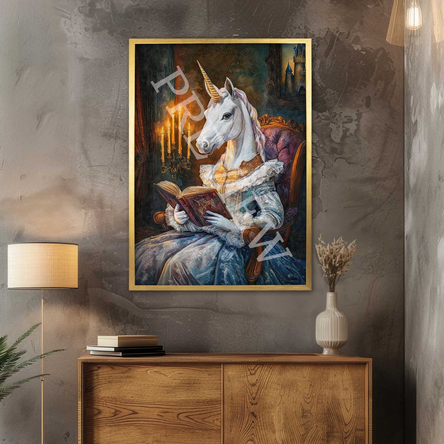 Unicorn_Reading_Gold_Frame_-_Vintage_Panda_Designs