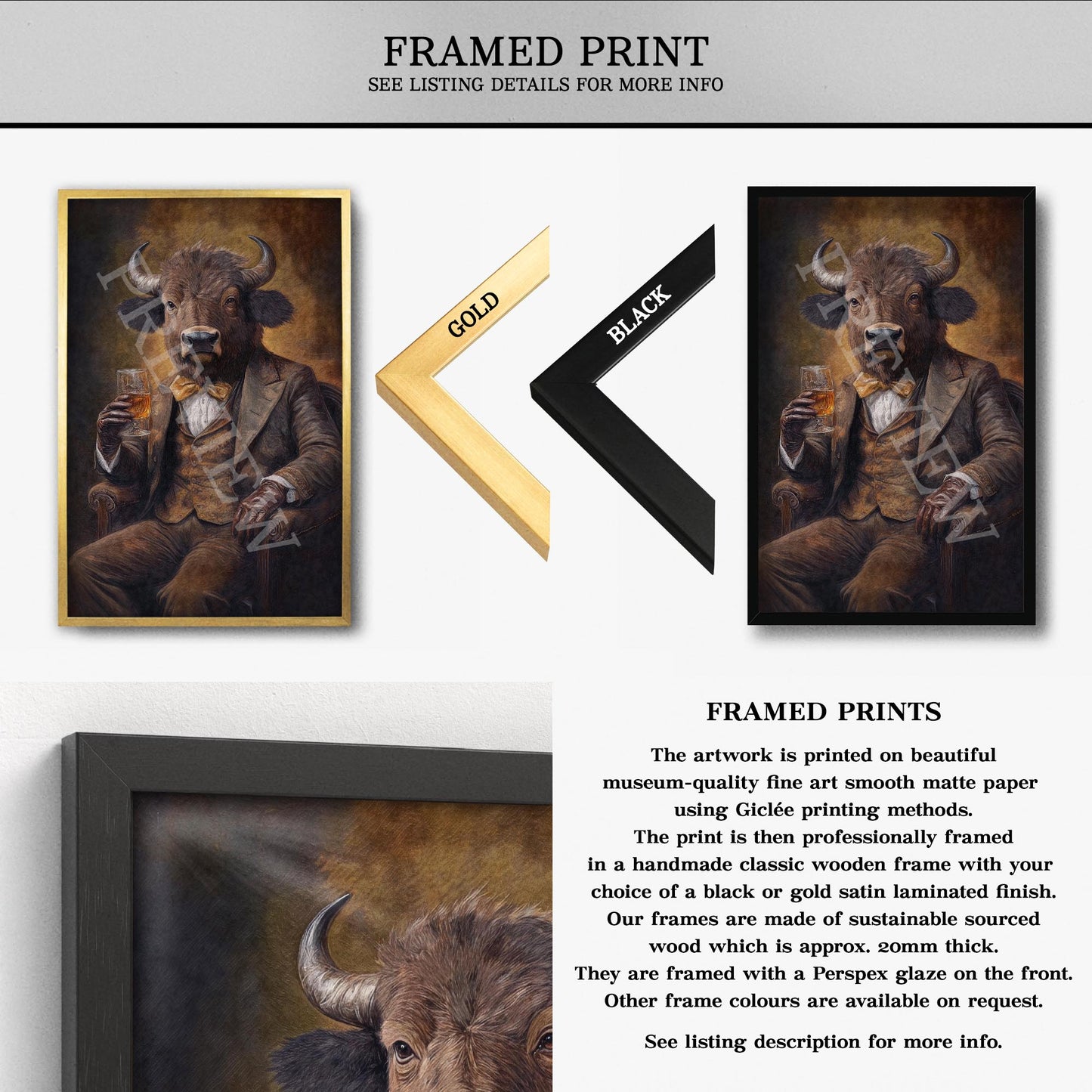 Vintage Buffalo Bison Drinking Bourbon Framed Print - Vintage Panda Designs