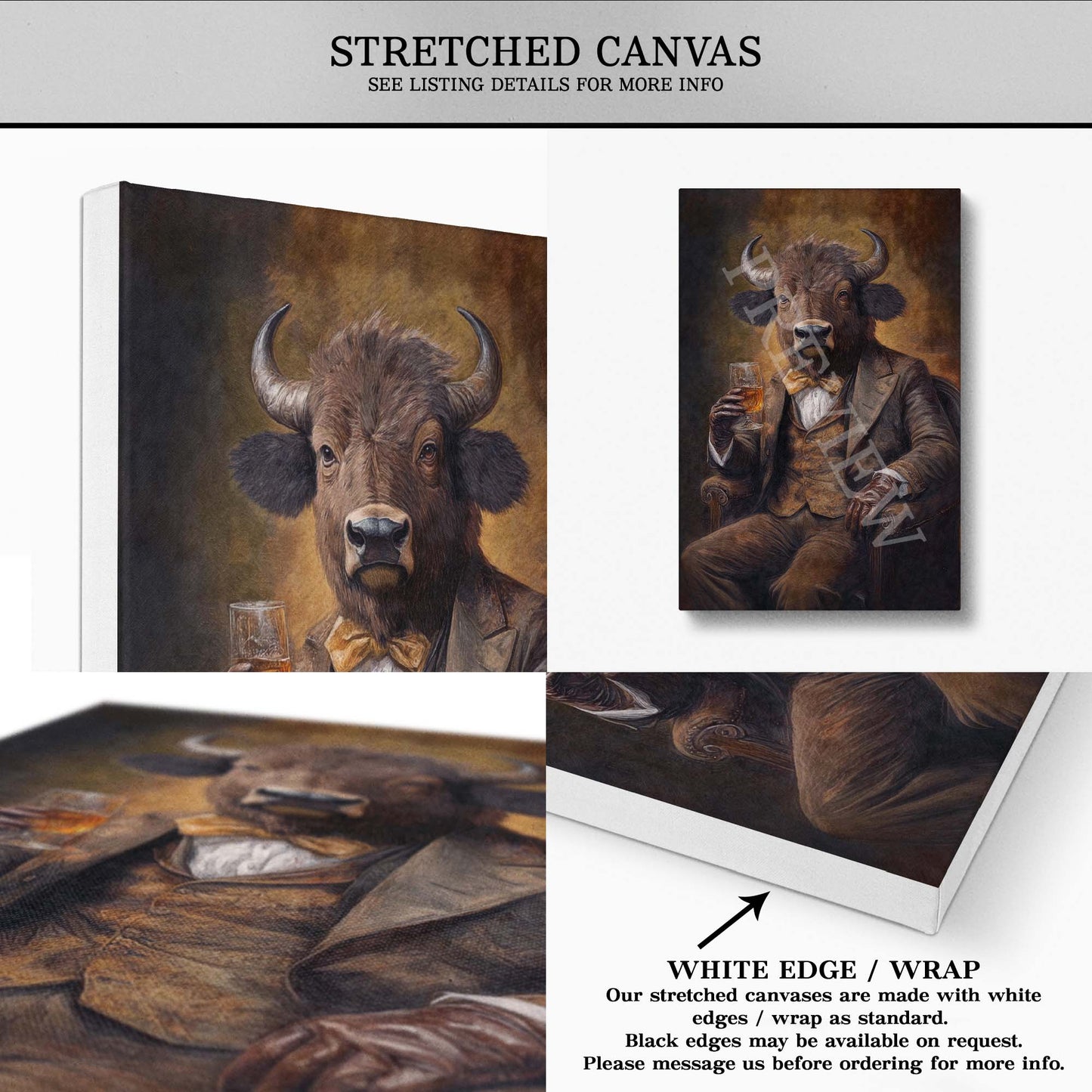 Vintage Buffalo Bison Drinking Bourbon Stretched Canvas - Vintage Panda Designs