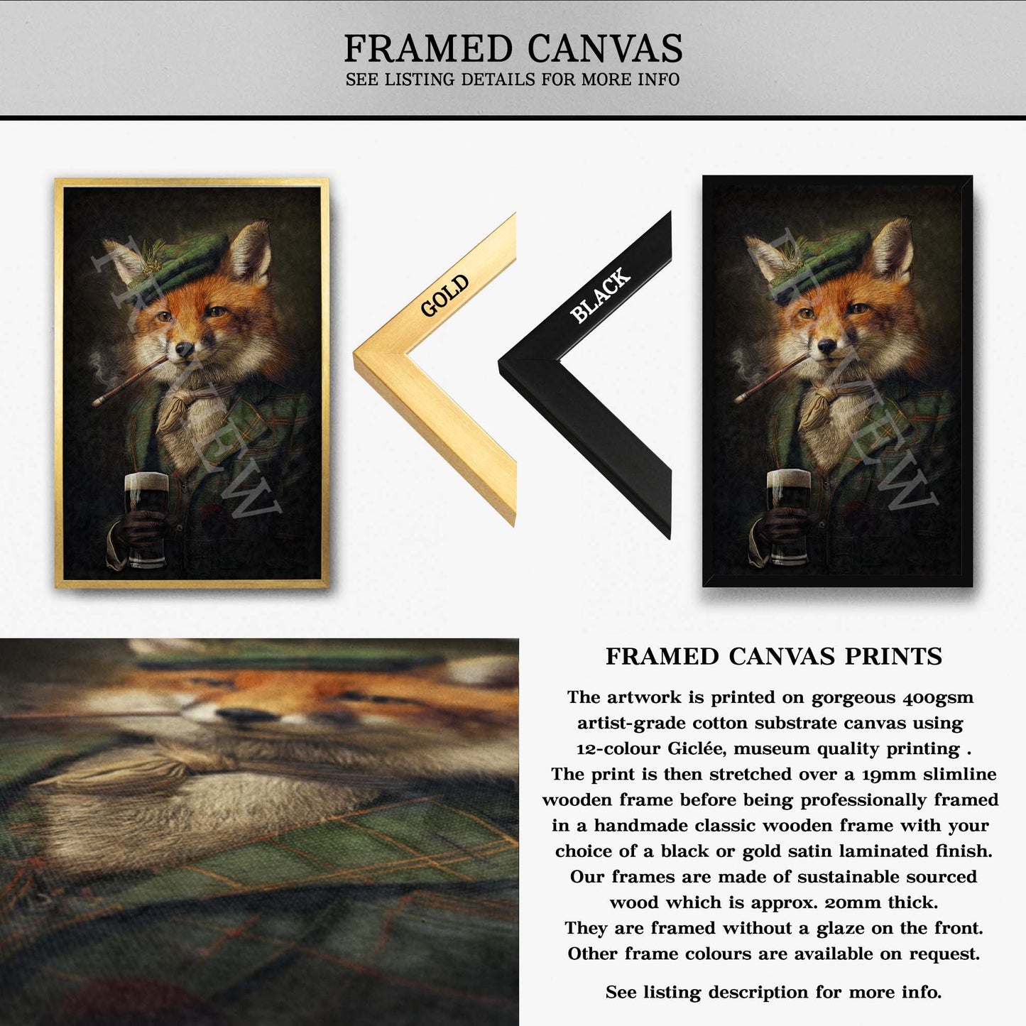 Vintage Red Irish Fox Gentleman Drinking Stout Pint Framed Canvas - Vintage Panda Designs