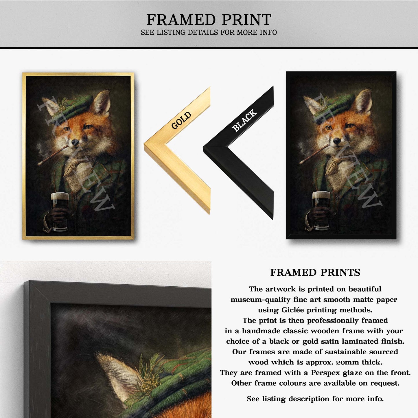Vintage Red Irish Fox Gentleman Drinking Stout Pint Framed Print - Vintage Panda Designs
