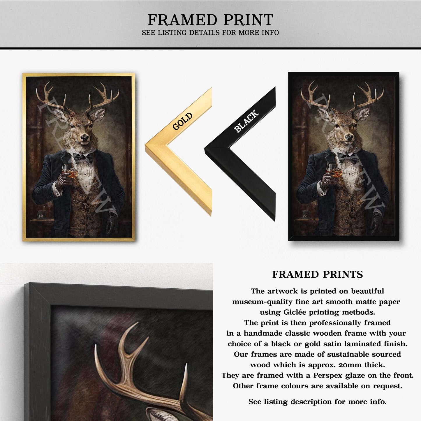 Vintage Stag Drinking Whisky Framed Print - Vintage Panda Designs