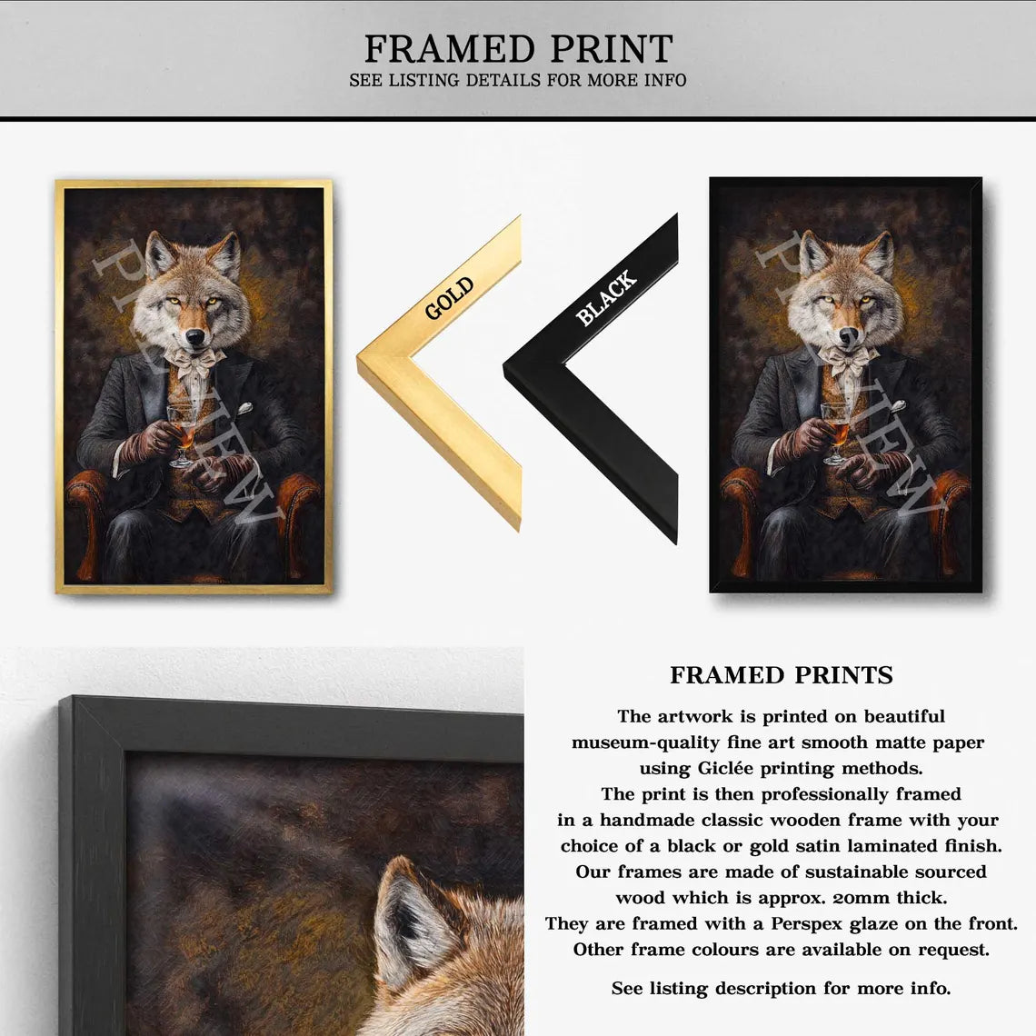 Wolf Drinking Whisky Framed Print by Vintage Panda Designs