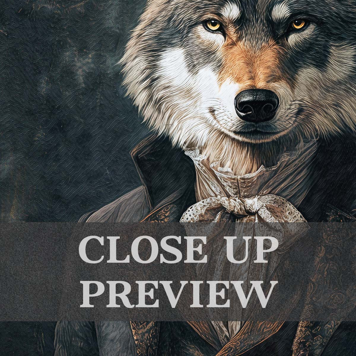 Wolf Gentleman Wall Art Print Close Up by Vintage Panda Designs
