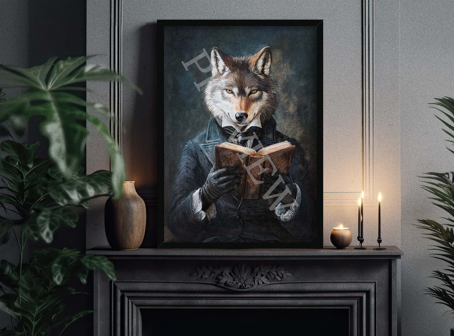 Wolf Reading Book Wall Art Print