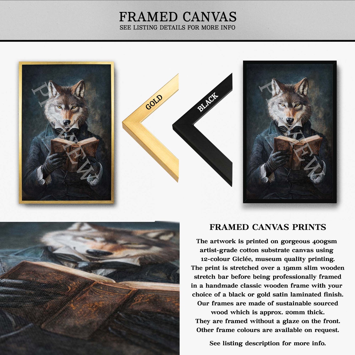 Wolf_Reading_Book_Framed_Canvas_-_Vintage_Panda_Designs