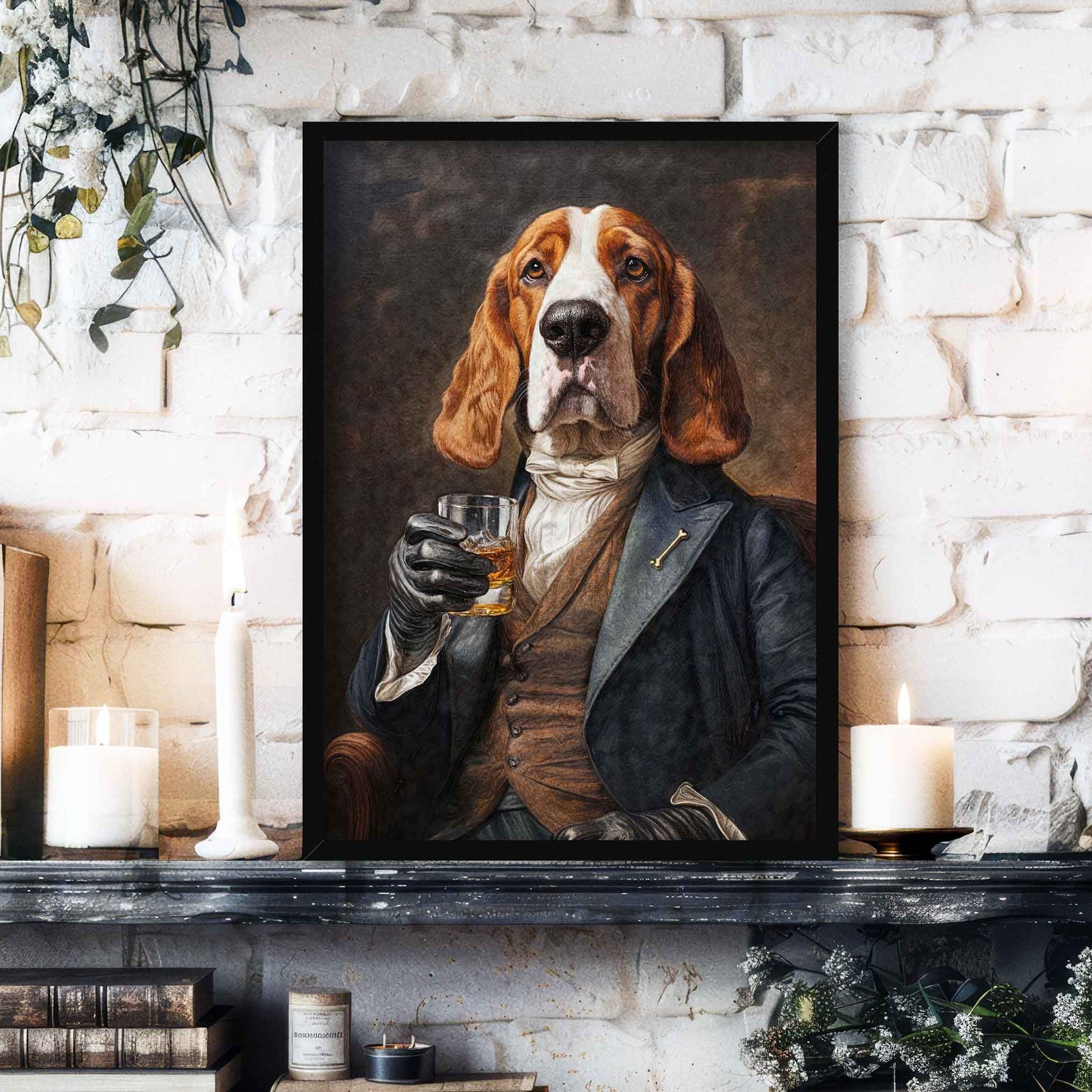 Basset_Hound_Dog_with_Whisky_Featured_by_Vintage_Panda_Designs