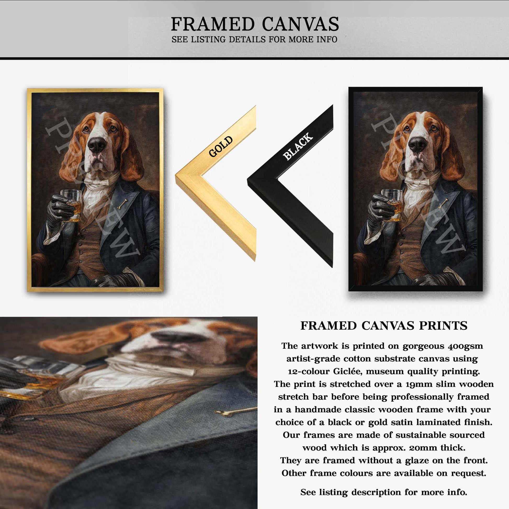 Basset_Hound_Dog_with_Whisky_Framed_Canvas_by_Vintage_Panda_Designs
