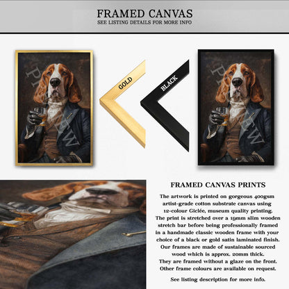 Basset_Hound_Dog_with_Whisky_Framed_Canvas_by_Vintage_Panda_Designs