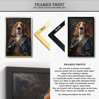 Basset_Hound_Dog_with_Whisky_Framed_Print_by_Vintage_Panda_Designs