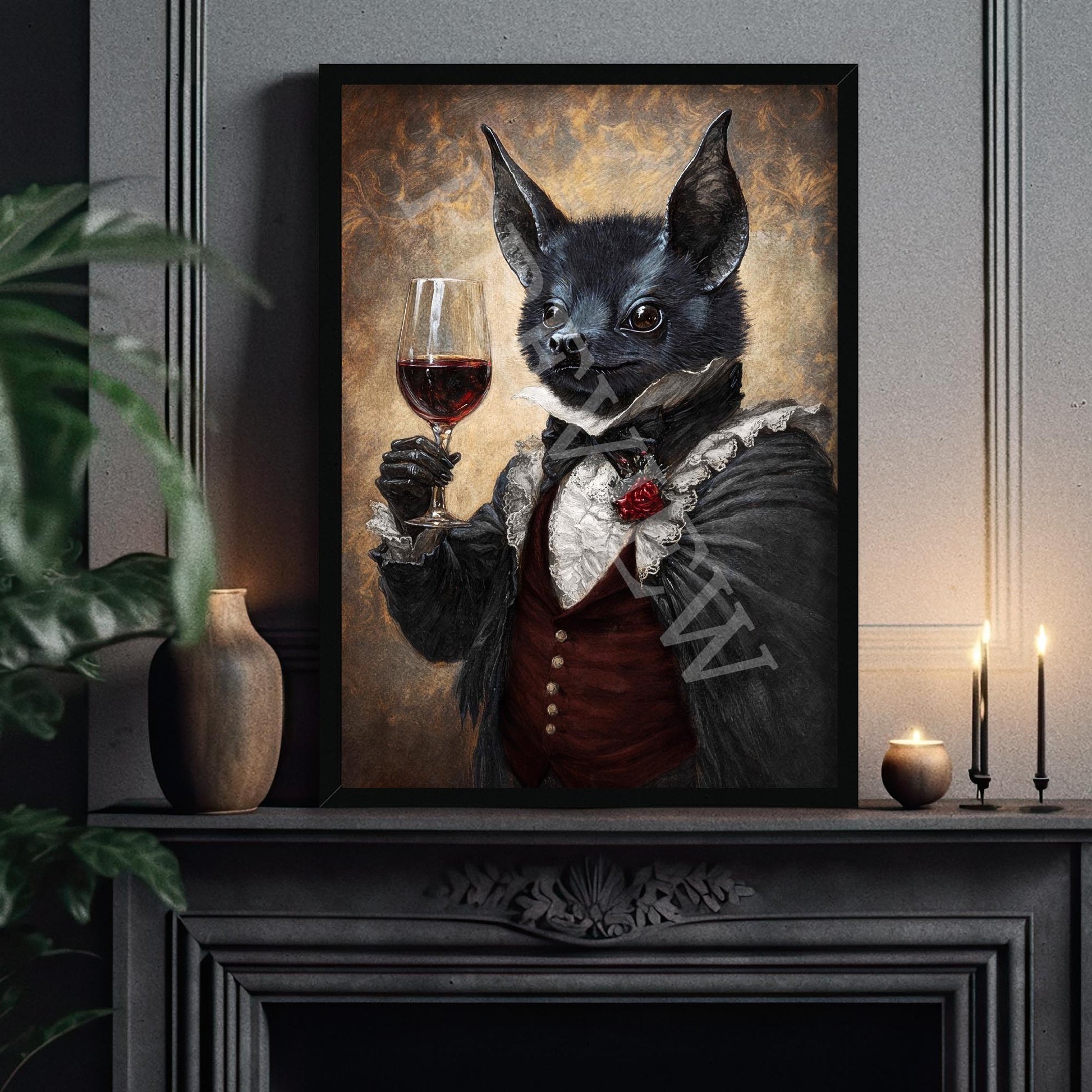 Bat_Gentleman_Red_Wine_Black_Frame_1_-_Vintage_Panda_Designs