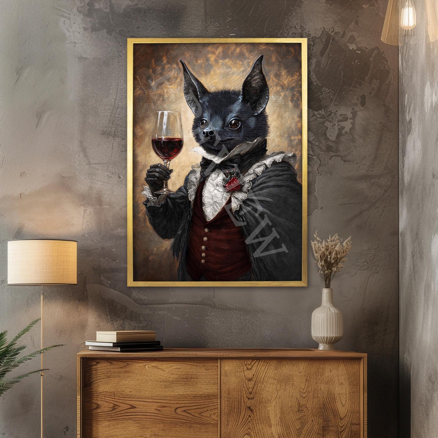 Bat_Gentleman_Red_Wine_Gold_Frame_-_Vintage_Panda_Designs