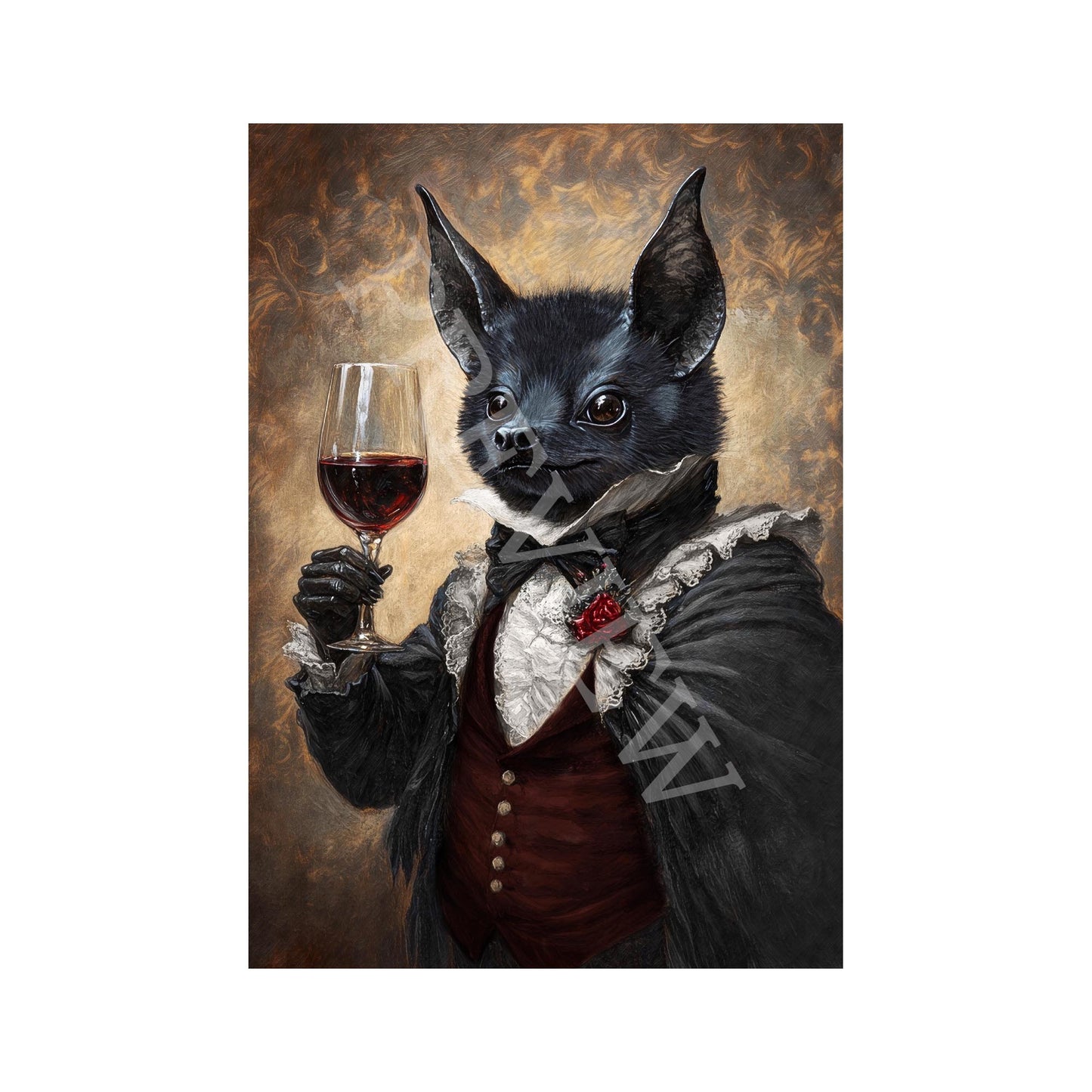 Bat Gentleman Red Wine Print by Vintage Panda Designs
