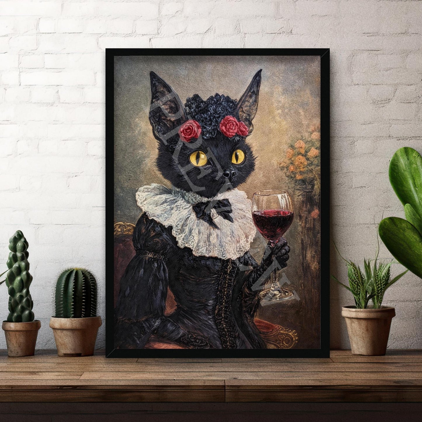 Bat_Lady_Red_Wine_Black_Frame_-_Vintage_Panda_Designs
