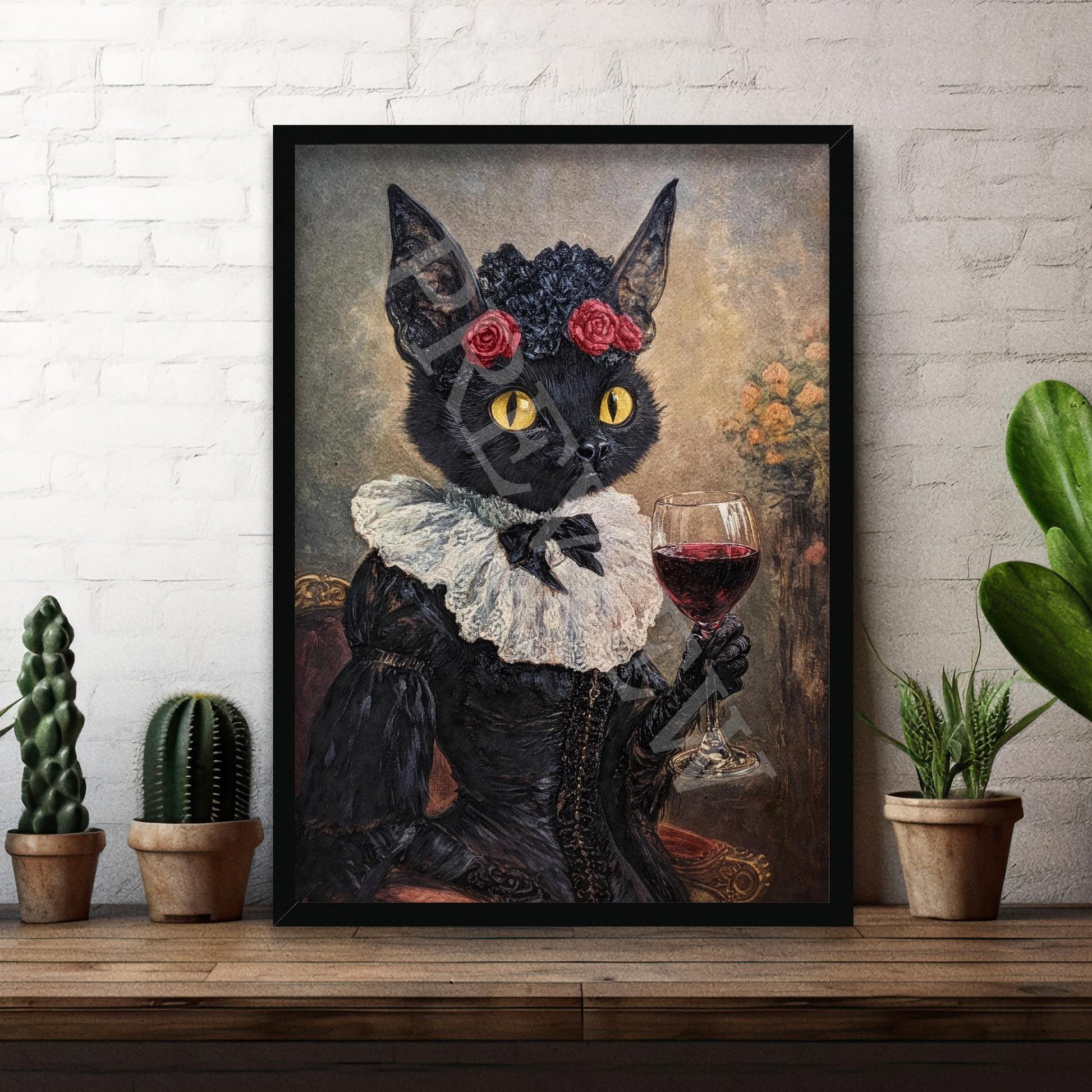 Bat_Lady_Red_Wine_Black_Frame_-_Vintage_Panda_Designs