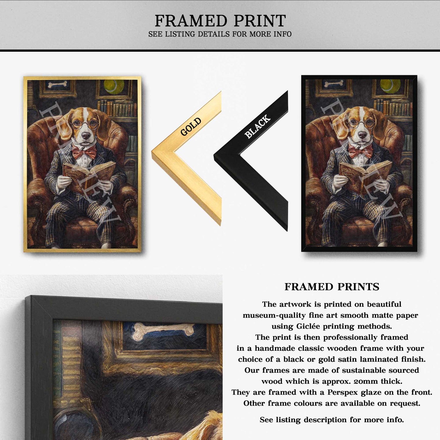 Beagle Dog Reading Book Framed Print by Vintage Panda Designs