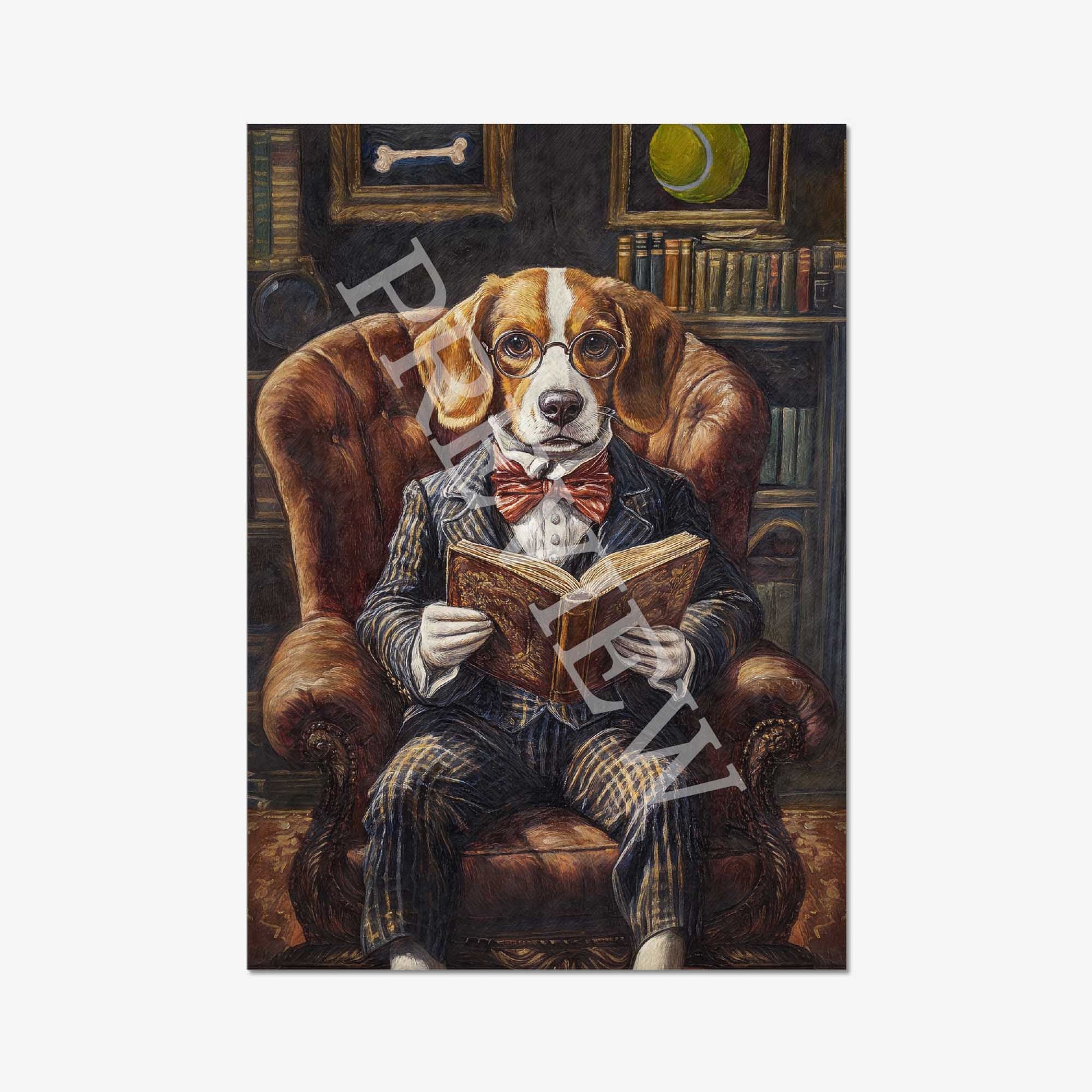 Beagle Dog Reading Book Print by Vintage Panda Designs