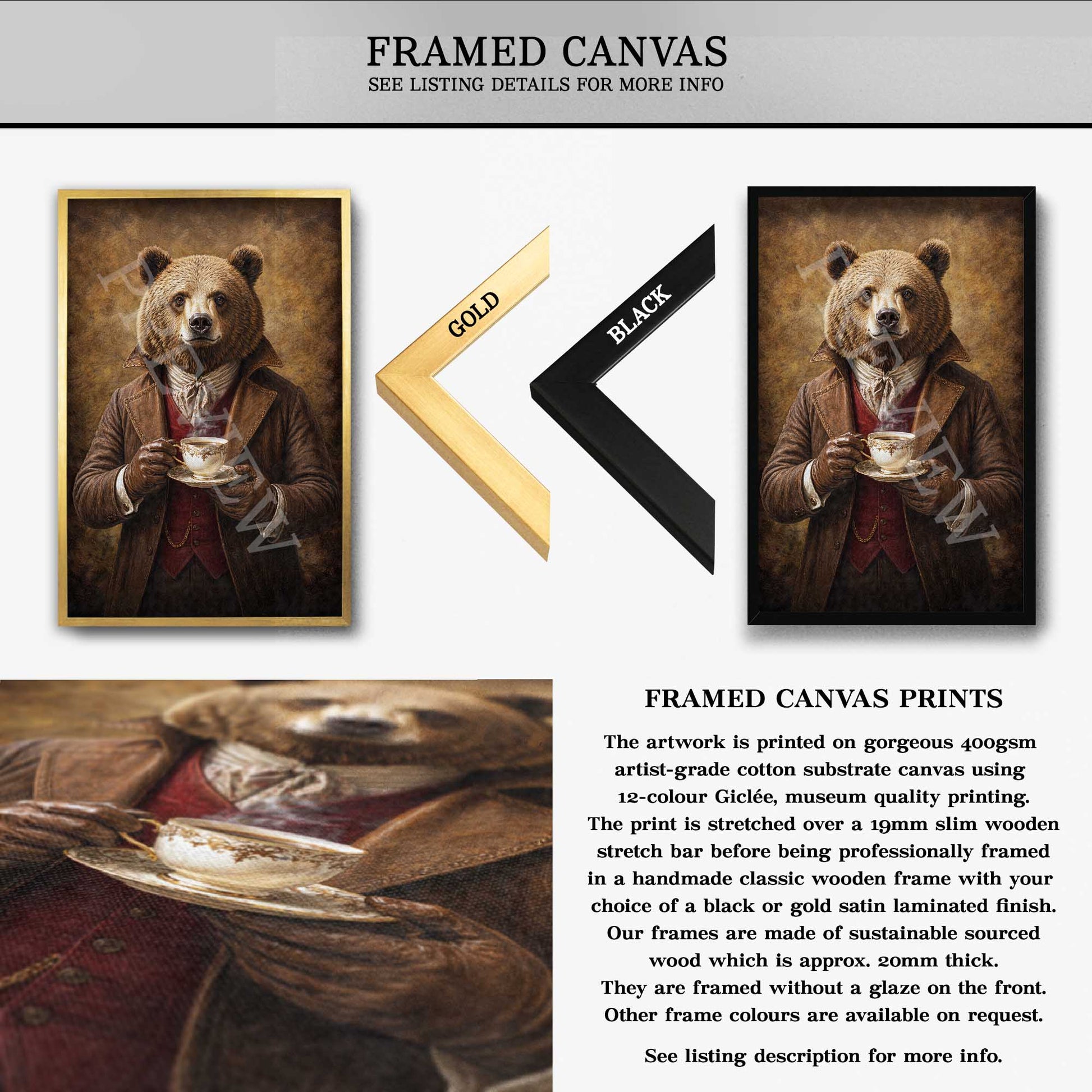 Bear_Drinking_Tea_Framed_Canvas_by_Vintage_Panda_Designs