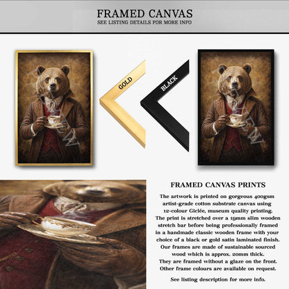 Bear_Drinking_Tea_Framed_Canvas_by_Vintage_Panda_Designs